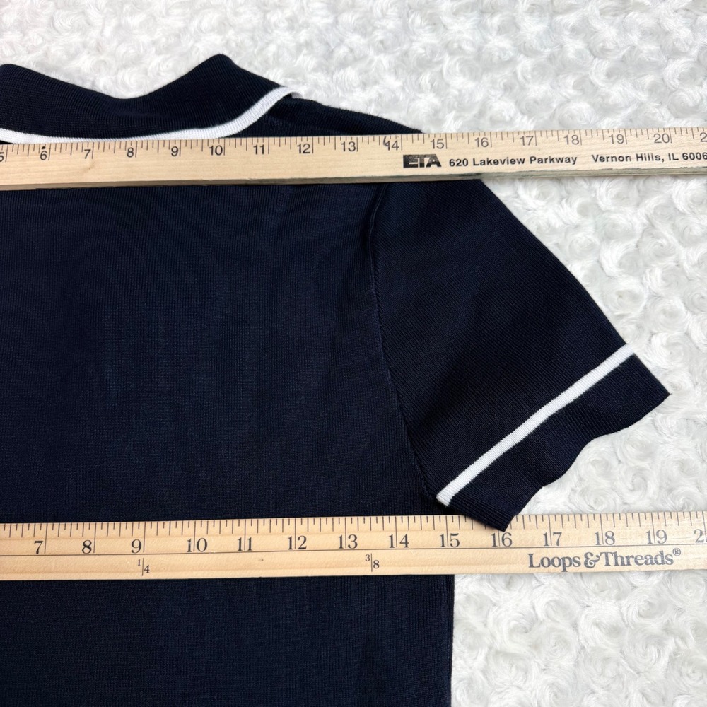 Caroline Constas Navy Blue Knit Polo Mini Dress White Trim Pleated Skirt Size M - Picture 5 of 12